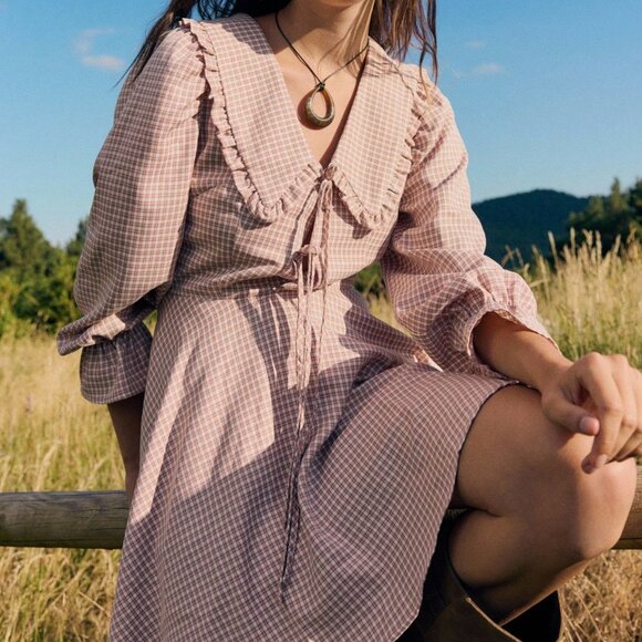 Brown Boho Women's Long Sleeve Ruffled Dress - Picture 5 of 10